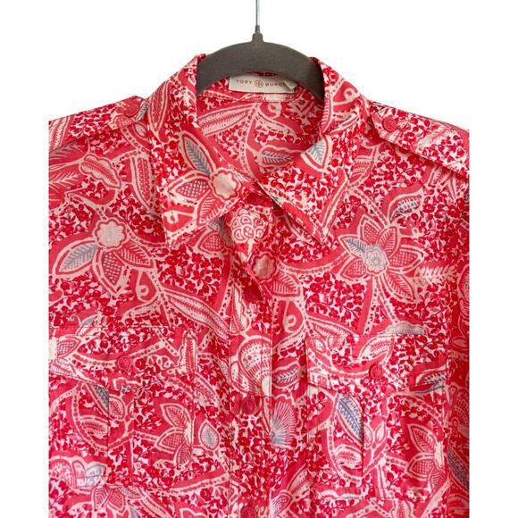 TORY BURCH PINK TROPICAL FLORAL PRINT BUTTON UP - Picture 2 of 4